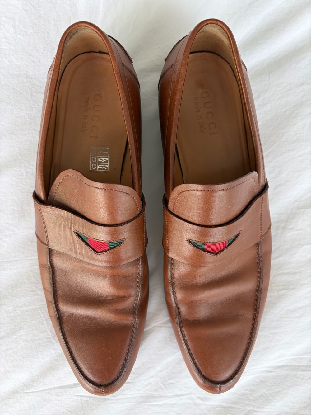 Gucci Brown Leather Slip-On Loafers with Red & Green Web Accent - Picture 5 of 9